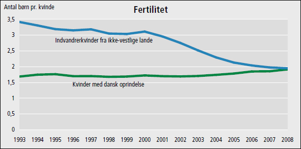Figur med udviklingen i fertilitet siden 1993