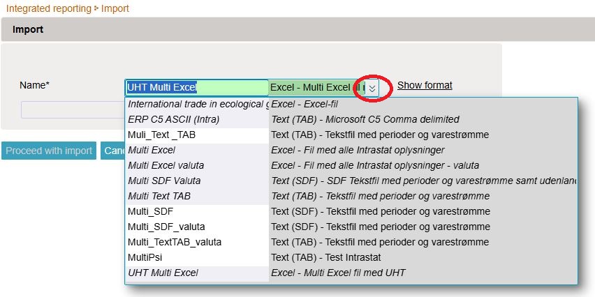 Screenshot of file formats when uploading multi import in IDEP.