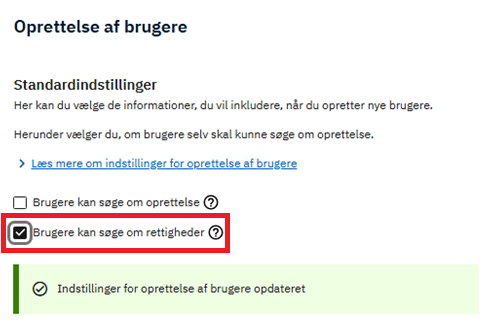Standardindstillinger for brugere