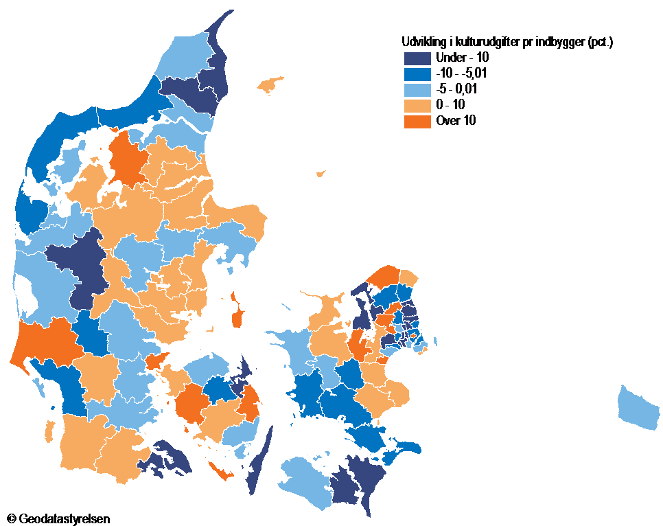 Udvikling i kulturudgiver per indbygger 2012-2016