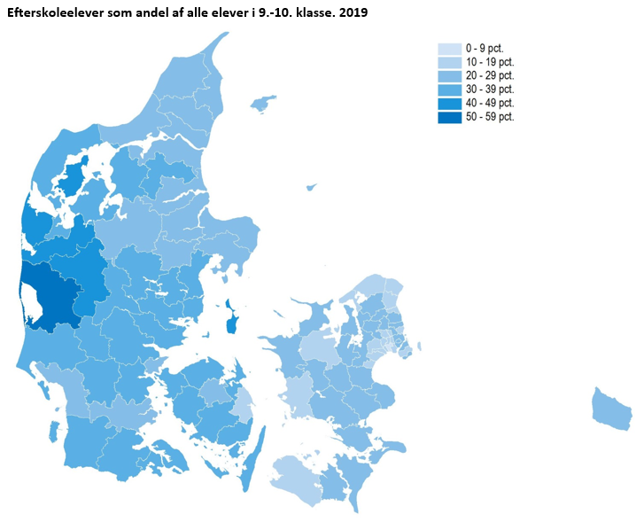 Andel elever på efterskole kommuner